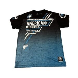 American Fighter Shirt Size Large Blue/Black Short Sleeve All Over Print Buckle